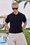 Men's Waffle Polo Collar T-Shirt - Black