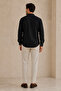Hakim Collar White Stitching Detailed Long Sleeve Men's Shirt Black - 5