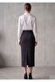 Women's Black Diver Regular Waist Black Midi Skirt with Back Slit - 3