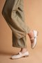 Women's Genuine Leather Ballerinas with Buckle Detail - Cream