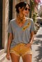 Shoulder Floral Printed V-Neck Casual Unisex Oversize T-Shirt - Cotton Casual T-Shirt