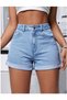 Women's High Waist Double Leg Jean Shorts with Lycra Gathering - 6