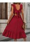 Summer's Favorite Women's Strappy Square Neck Backless Bow Detailed Midi Aerobin Dress