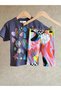 Girl's Heart Printed Oversize Navy Blue T-Shirt and Biker Leggings 2-Piece Top and Bottom Set - 3