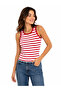 Women's Red White Striped Athlete Crew Neck Flexible Fit Casual Summer Blouse - 2
