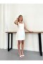 Women's White Square Neck Backless Summer Dress - 3