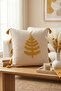 Buldan Handmade Tree Patterned Punch Embroidered Tasseled Hidden Zipper Cotton Cushion Cover 43X43 cm - 3