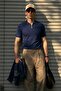 Men's Zippered Short Sleeve Navy Blue Polo Collar T-Shirt - 4