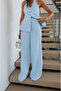 Women's Backless Linen Button Detailed Halter Neck Suit - 3