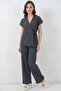 Women's V-Neck Belted Anthracite Double Suit - 7