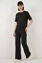 Women's Round Neck Dotted Pattern Black Two-Piece Set - 2