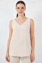 Women's V-Neck Zero Sleeve Cream Blouse - 3