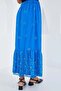 Women's Flounced Floral Patterned Chiffon Cobalt Blue Skirt - 4