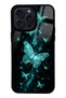 iPhone 14 Pro Max Turquoise Galaxy Butterfly Design Glossy Phone Case