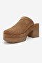 Dejas Tan Suede Genuine Leather Perforated Women's Thick Heeled Slippers - 6