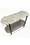 Round Edge Marble Pattern Double Tier Sofa Console Table