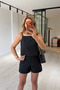 Back Buttoned Adjustable Strap Black Blouse
