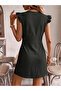 Women's Black V-Neck Front Buttoned High Waist Short Dress - 3
