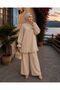 Women's Strawberry Fabric Stand Collar Buttoned Ruffle Detailed Hijab Tunic Pants Double Set - 6