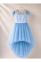 Short Front Long Back Handcrafted Pearl Collar Feathered Princess Dress Special Occasion, Wedding 5-12 Years Old - 6
