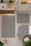 Gray 3-Piece Large Size Bathroom Rug Mat Set Non-Slip Leather Based Washable Toilet Set Venisa