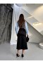 Women's Black Zippered Satin Skirt - 4