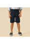 Collared Long Sleeves Suspender Shirt and Shorts Set with Stripe Embroidery - 3