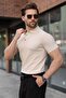 Stone Color Snap Closure Polo Collar Knitwear Men's T-Shirt E7493 - 2