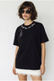 Women's Black Scarf and Pearl Detailed Crew Neck Oversize Basic T-Shirt 360096 60286358 - 2