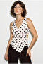 Women's Cream Brown Polka Dot Double Breasted Collar Accessory Detailed Blouse 2364 60286355