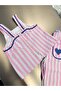 Girl's Linen Pink Striped Strap Blouse and Pants Set - 7