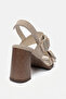 Women's Ankle Strap High Heel Sandals Real Leather Zy 4177 Suede Beige - 3