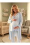 New Season Blue Summer Piping Design Short Sleeve 100% Cotton Maternity Pajama Set with Breastfeeding Feature - 4