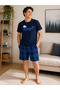 Men's Shorts Pajama Set Boys Printed Navy Blue Short Sleeve Summer Home Wear