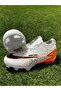 Children's Turf Soccer Shoes White--Orange High-Top Grass Field (with Spikes) - 3