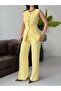 Asymmetrical Cut Design Buttoned Vest and Palazzo Trousers Two-Piece Set for Women - 5