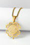 Gold Color Evil Eye Verse & Ottoman Monogram Clover Design Thick Doc Chain Stainless Steel Necklace