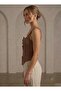 Square Neckline Thick Strap Bow and Ruffle Detail Piping Bottom Triangle Cut Ottoman Fabric Crop Blouse - 3