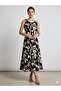 Women's Plus Size Black Cream Floral Pattern Sleeveless Midi Dress - 6