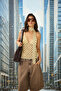 Yellow Brown Polka Dot Top with Scarf Detail - 5