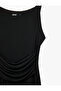 Slim Fit Asymmetrical Draped Boat Neck Sleeveless Midi Dress - 6