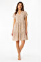 Organic Cotton Beige Floral Patterned Buttoned Mini Women's Dress with Flounce Detail