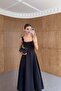 Square Floral Collar Black Dress - 2