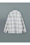 Ecru Regular Fit Plaid Wool Blend Men's Shirt Jacket