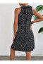 Women's Sleeveless Halter Neck Strap Patterned Midi Single Jersey Dress - 3
