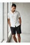 Men's Summer Short Sleeve Shirt Shorts Set Baby White-Black