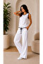 Women's Stylish and Comfortable Cut Button Detailed Sleeveless Linen Vest and Trousers Two-Piece Set - 2