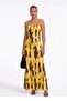 Women's Yellow Brown Patterned Satin Stylish Summer Dress - 3