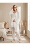 New Season Ecru Fisto Linen Detailed Summer Design Buttoned Short Sleeve Maternity Pajama Set - 2