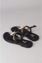 Seç 115 Genuine Leather Stone-Embellished Flip Flop Sandals Black - 4